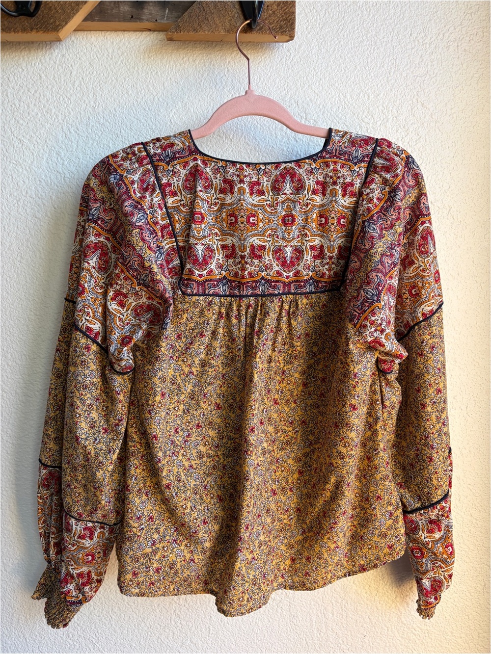 Evereve Floral Print Paisley Yoke Prairie Blouse Medium - Picture 2 of 6